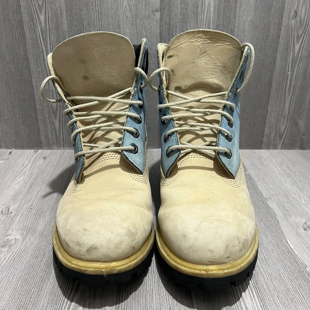 Timberland Mens 6 Inch Premium Waterproof Boots Cream Blue A2KDY Size 8M‎